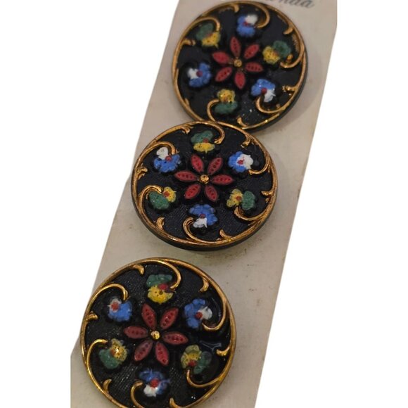 Vintage German Sutton 3 Glass Painted Buttons (A7435) - Picture 2 of 4